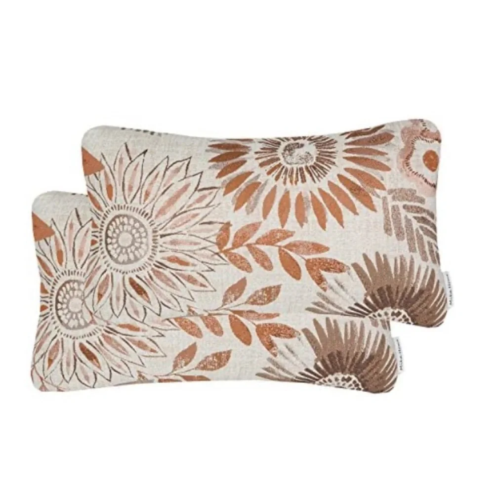 Luxury Home | Burnt Orange & Beige Floral Jaquard Lumbar Throw Pillow Covers